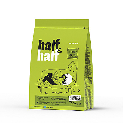 Сухой корм Half&Half для кошек с чувствительным пищеварением, с индейкой
