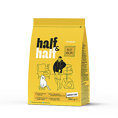 Сухой корм Half&Half для взрослых кошек, с говядиной