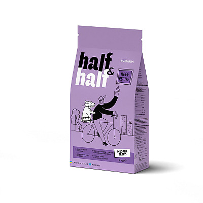 Сухий корм Half&Half для дорослих собак середніх порід, із яловичиною