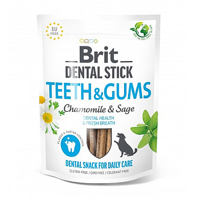 Лакомства для собак Brit Dental Stick Teeth & Gums здоровые десна и зубы, ромашка и шалфей, 7 шт