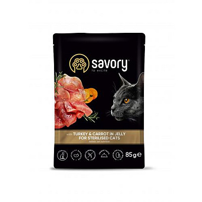 Вологий корм для стерилізованих котів Savory індичка з морквою в желе