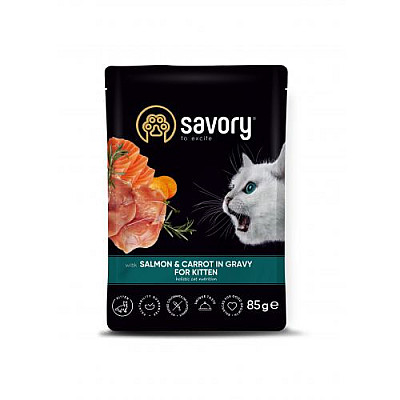 Вологий корм для кошенят Savory лосось із морквою у соусі