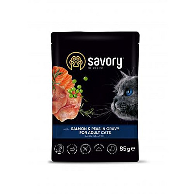 Вологий корм для дорослих котів Savory лосось з горошком у соусі