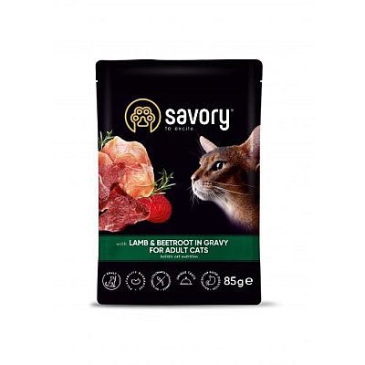 Вологий корм для дорослих котів Savory ягня з буряком у соусі