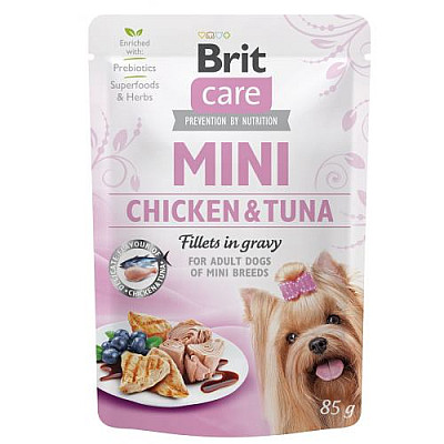 Вологий корм Brit Care Mini для собак, з філе курки та тунця в соусі