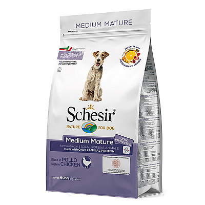 Schesir Dog Medium Mature ШЕЗИР літніх середніх курок сухий монопротеїновий корм для літніх або малоактивних собак середніх порід