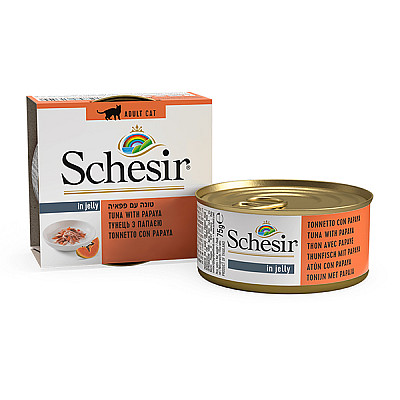 Schesir Tuna with Papaya ШЕЗИР ТУНЕЦ С ПАПАЙЕЙ в желе натуральные консервы для котов, влажный корм, банка
