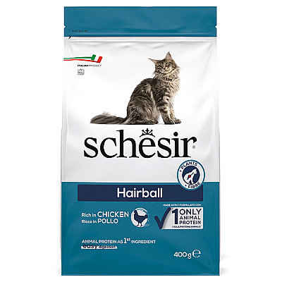 Schesir Cat Hairball ШЕЗИР ДЛЯ ВИВЕДЕННЯ ШЕРСТИ сухий монопротеїновий корм для котів з довгою шерстю