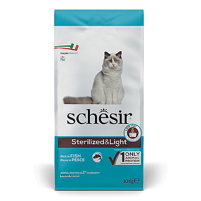 Schesir Cat Sterilized & Light ШЕЗИР  сухий монопротеїновий корм для стерилізованих кішок та кастрованих котів, для котів схильних до повноти